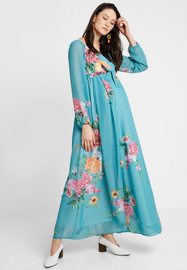 True Violet TRUE WRAP MAXI WITH SLEEVES DRESS