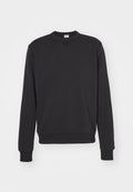 Schwarzer Sweatshirt mit langen Ärmeln, gerippten Bündchen und Saum sowie einem Rundhalsausschnitt. Hergestellt aus weichem, strukturiertem Stoff im minimalistischen Stil.