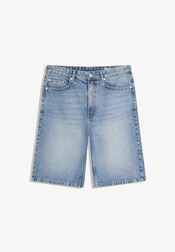 Bershka BAGGY - Denim shorts - light blue