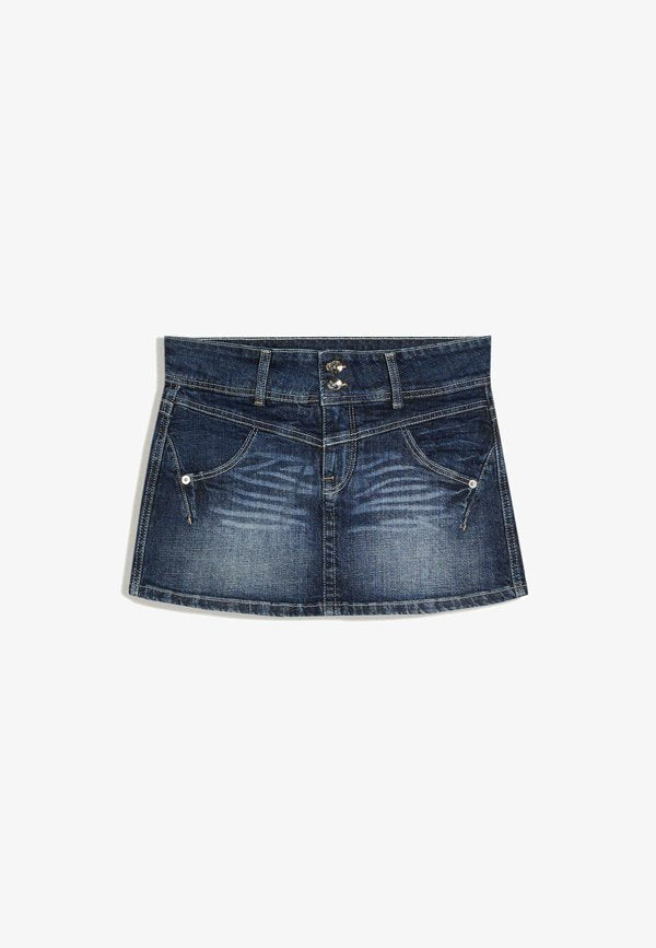Bershka SKORT - Denim shorts - dark blue