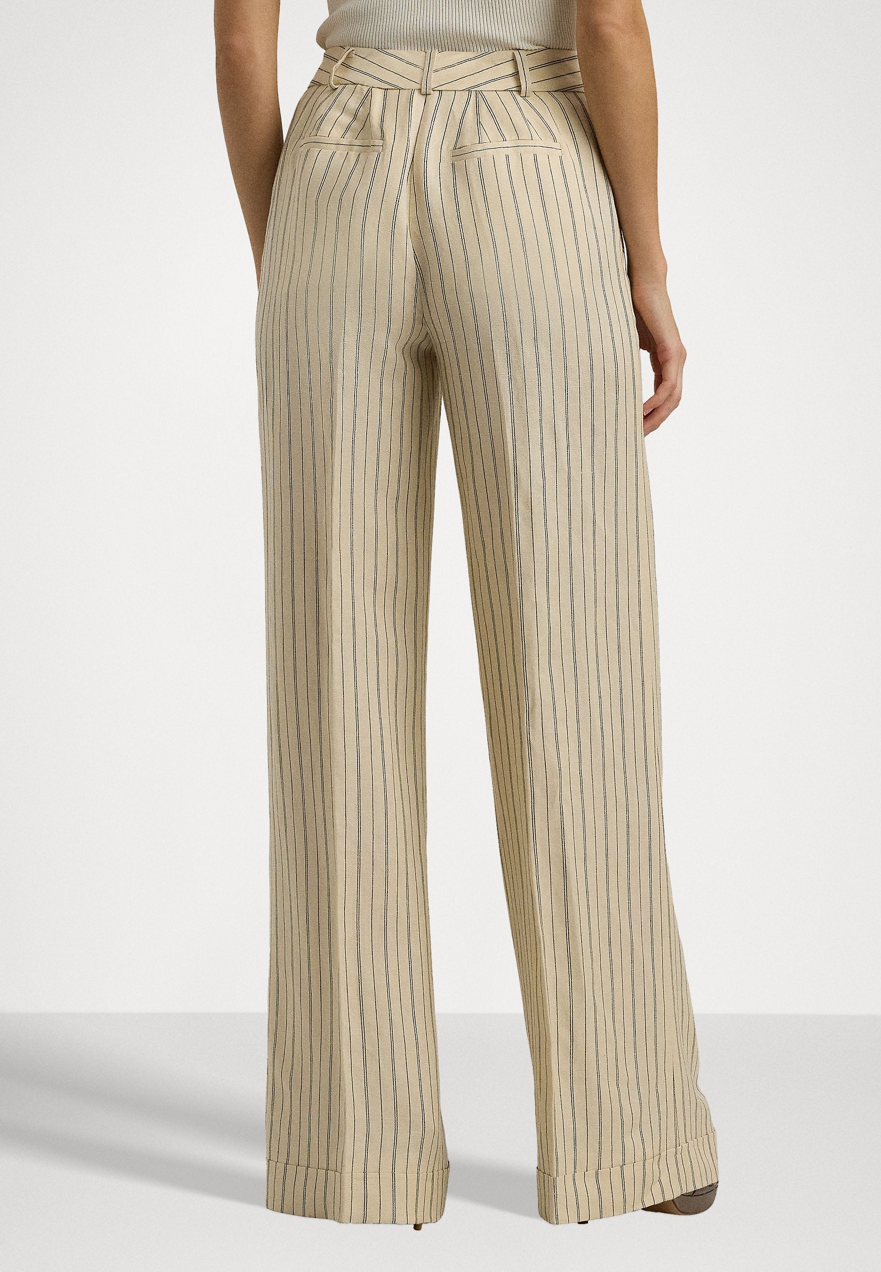 Lauren Ralph Lauren PINSTRIPE LINEN BLEND WIDE LEG TROUSER