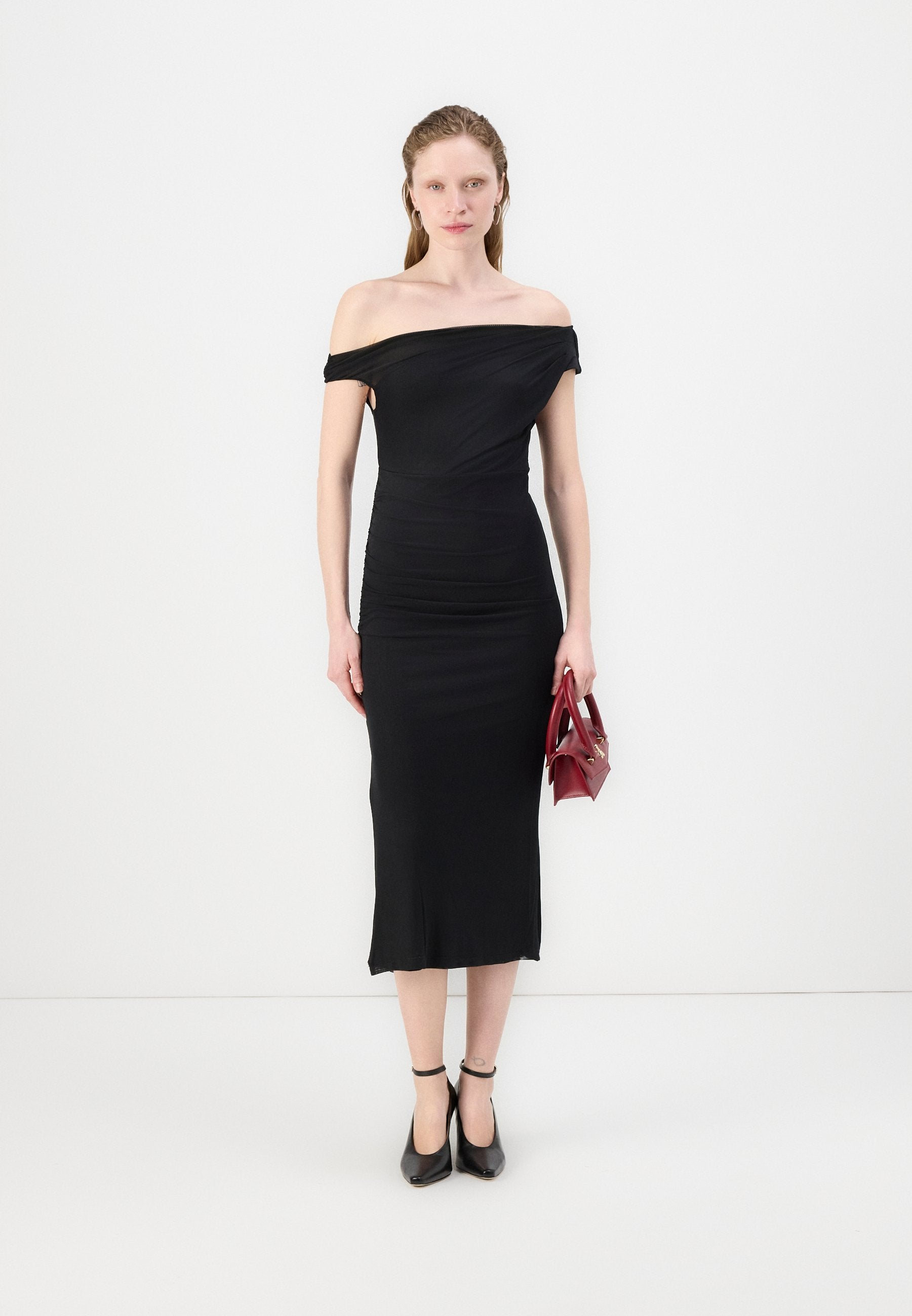 DKNY ONE SIDE OFF SHOULDER MIDI