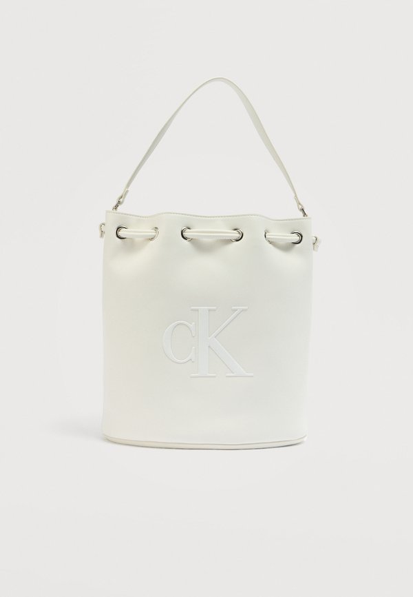 Calvin Klein BOLD BUCKET BAG - Handbag - white alyssum