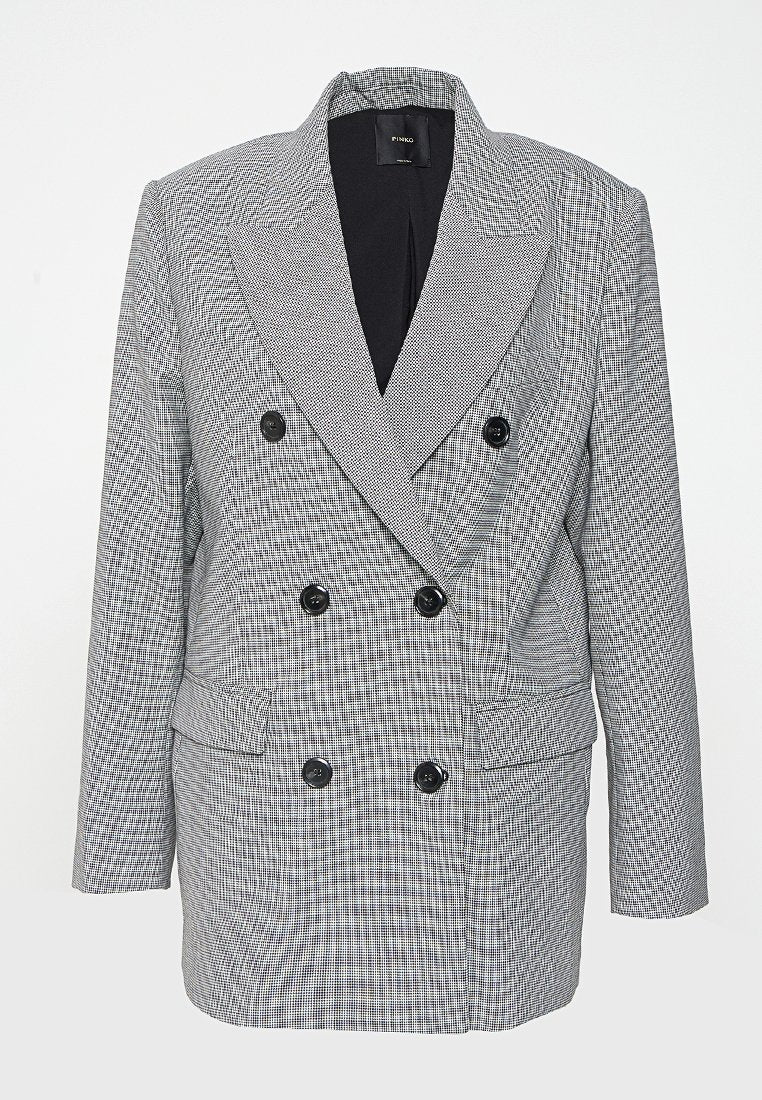 Doppelt gehäuften Blazer im schwarz-weißen Karo-Muster, mit großen Revers, vier Knöpfen und zwei vorderen Taschen. Strukturiertem Stoff.