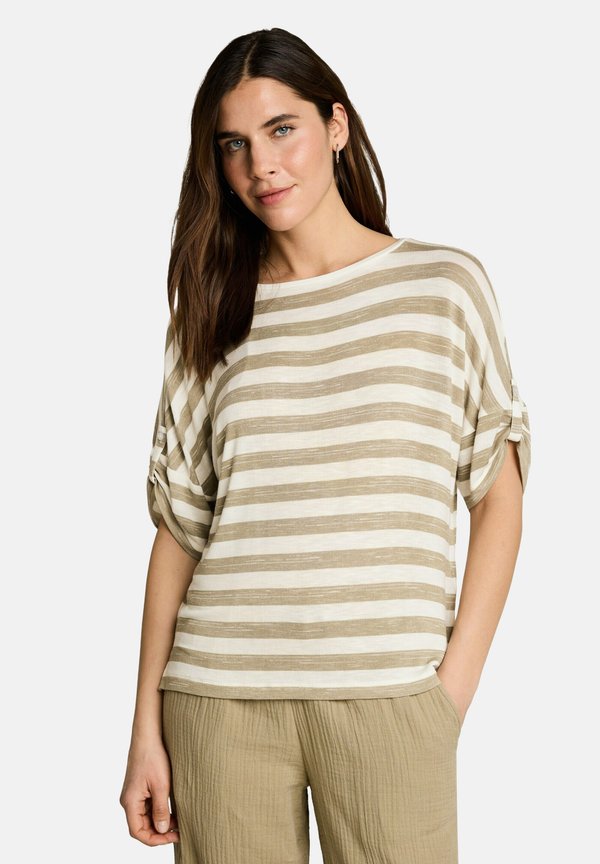 TOM TAILOR T-SHIRT MIT TURN-UP-FUNKTION - Print T-shirt - olive white stripe