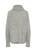 Grauer Rollkragenpullover aus weichem Strickmaterial. Verfügt über einen lockeren Schnitt, lange Ärmel und einen hohen Kragen mit gerippten Details.
