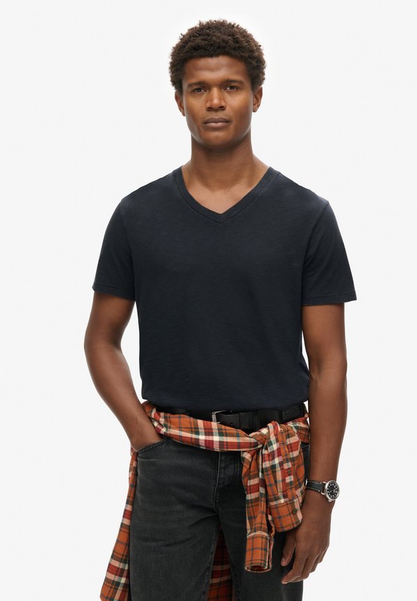 Superdry & Co V-NECK SLUB SHORT SLEEVE - Basic T-shirt - eclipse navy