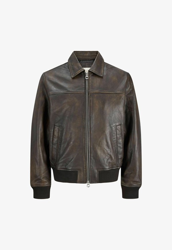 Jack & Jones Bomber Bomber - Leather jacket - chocolate brown