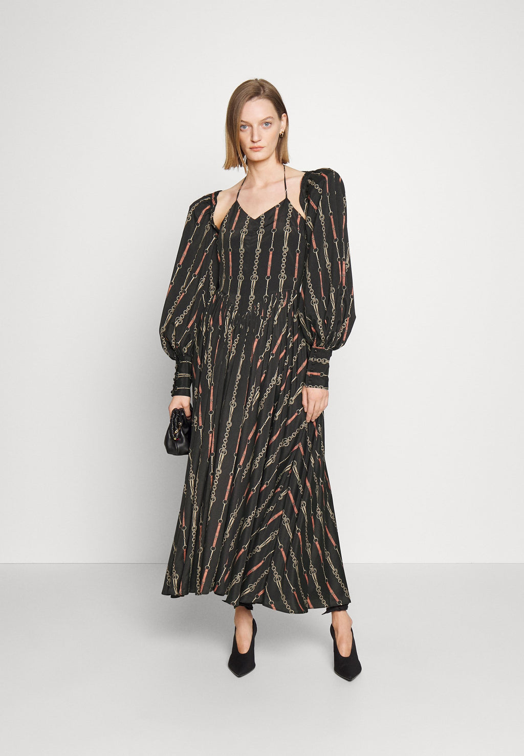 ROKH HALTER STRAP DRESS WITH DETACHABLE SLEEVE