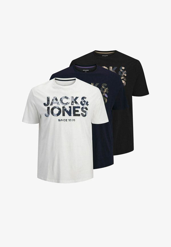Jack & Jones Plus Size 3-pack - Print T-shirt - black