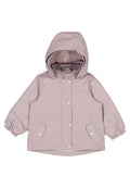 Helle rosa leichte Jacke mit Kapuze, Druckknöpfen, elastischen Bündchen und zwei Vordertaschen. Texturiertes Futter in der Kapuze.