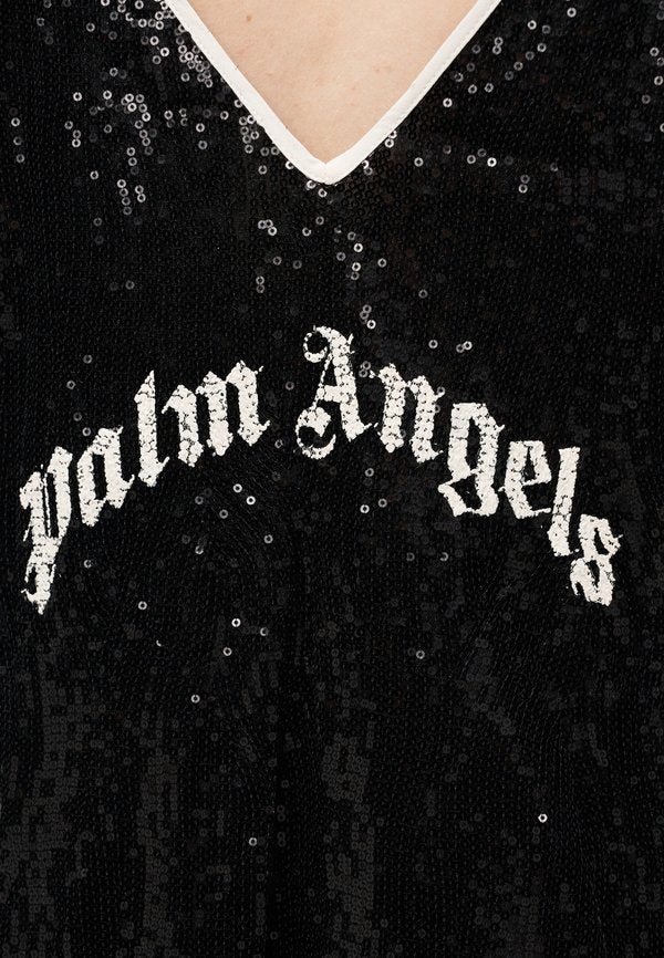 Palm Angels CURVED LOGO SEQUIN SLIP DRESS