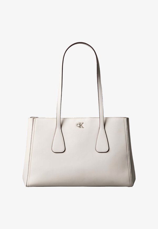 Calvin Klein CK MEDIUM WORK TOTE - Handbag - white alyssum