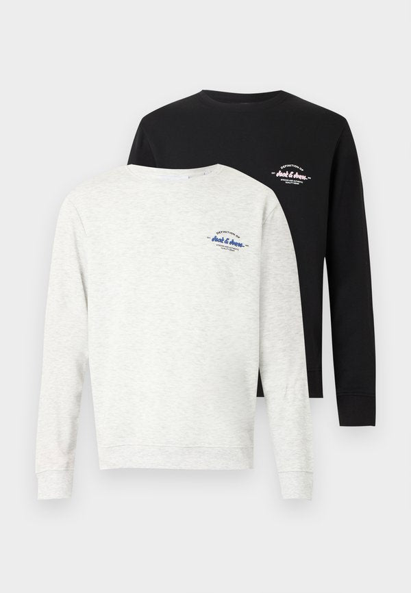 Jack & Jones JJBRANDON CREW NECK 2 PACK MP - Sweatshirt - black/white melange