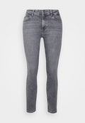 Graue Skinny-Jeans aus Denim mit mittelhoher Taille, Fünf-Taschen-Design, dezenten Ausbleichungen und einer glatten Textur.