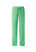 Hellgrüne, fließende Hose mit einem Kordelzugbund. Glatte Textur, gerades Bein-Design, geeignet für die Freizeit.