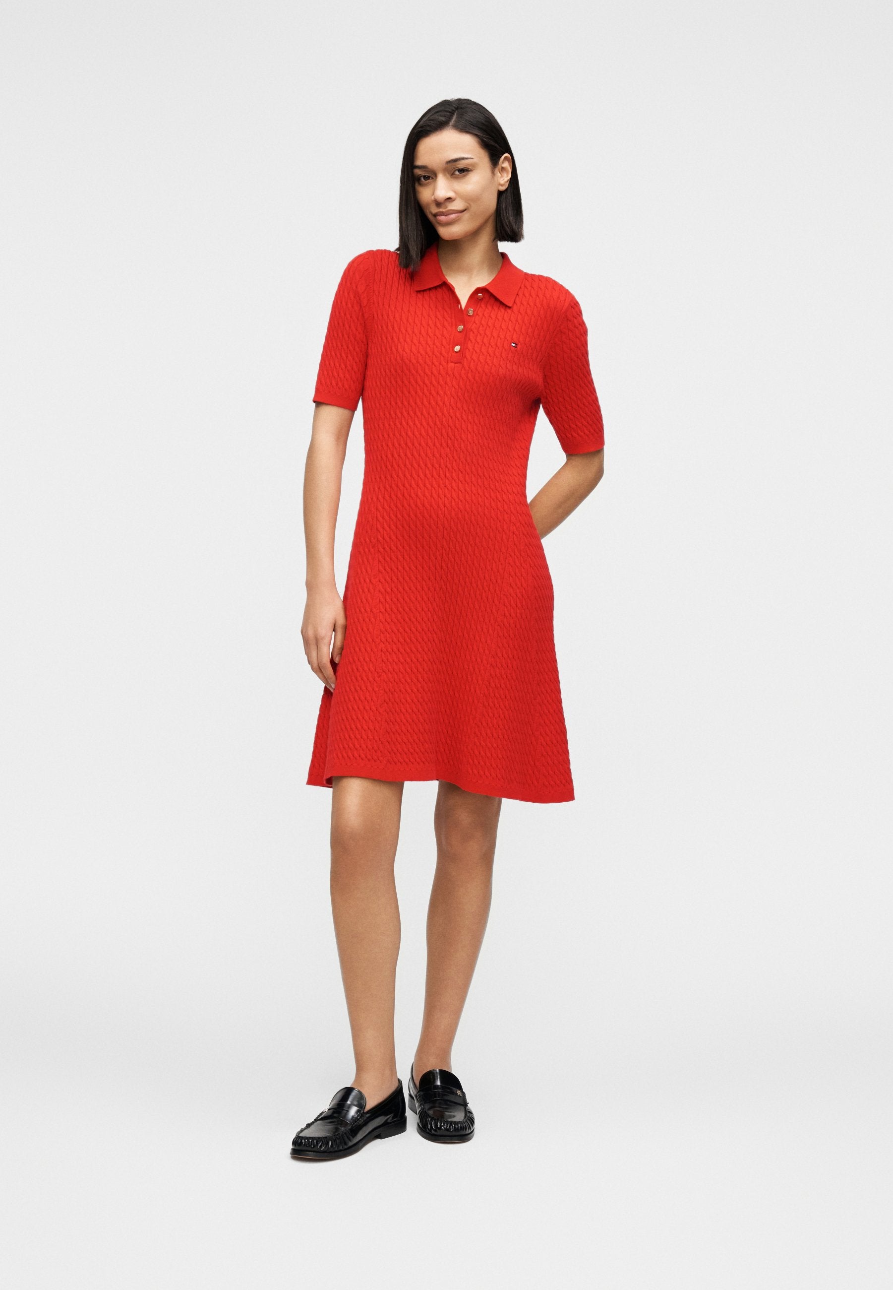 CABLE KNIT SLIM MINI POLO DRESS Media 2