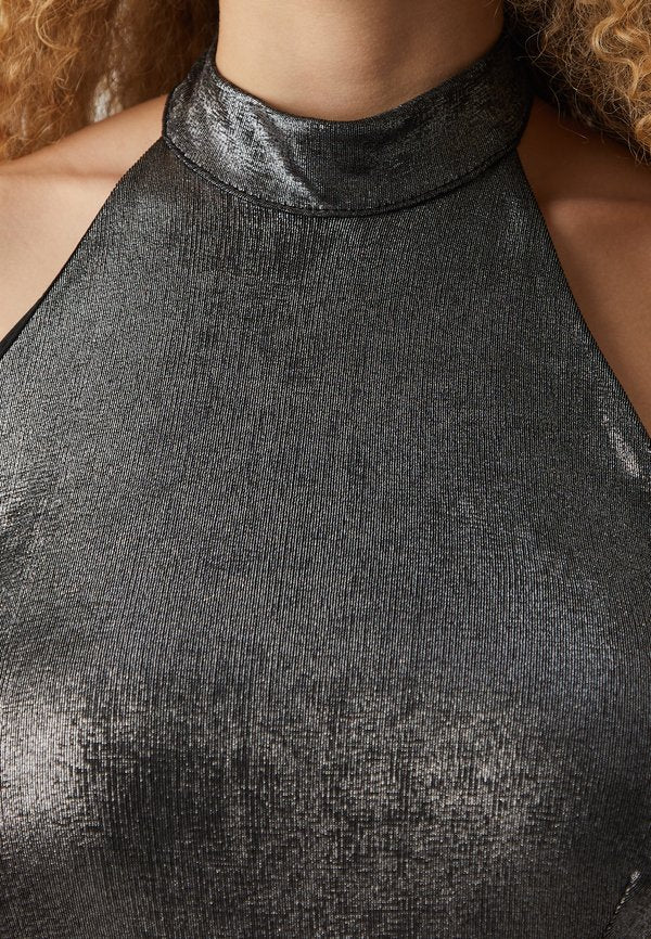 WAL G. PARTY ROZA HALTER NECK METALLIC