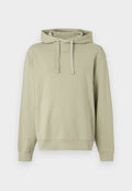 Hellbeiger Pullover mit Kapuze, vorderen Kordeln und dezentem eingeprägtem Logo auf der Brust, mit langen Ärmeln und gerippten Bündchen und Saum.