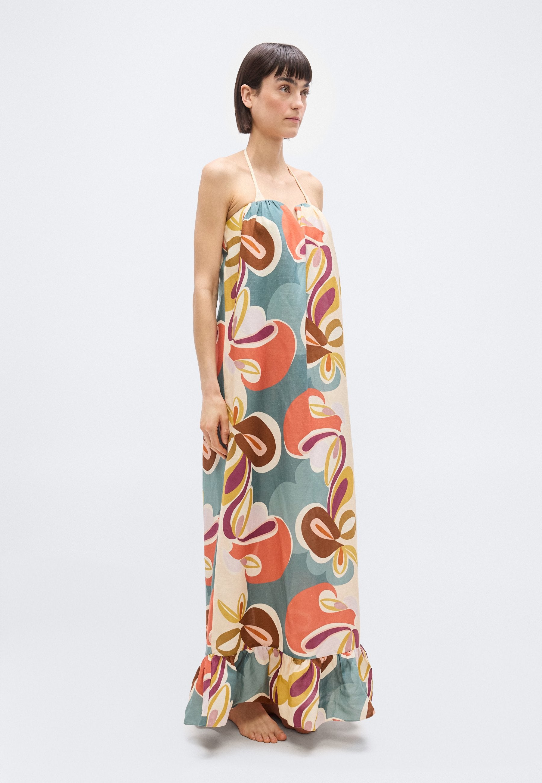 ADRIANA DEGREAS FLORAL STRAPLESS LONG DRESS