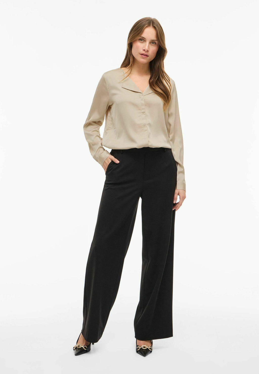 VILA VIELLETTE V-NECK L/S SATIN SHIRT - NOOS