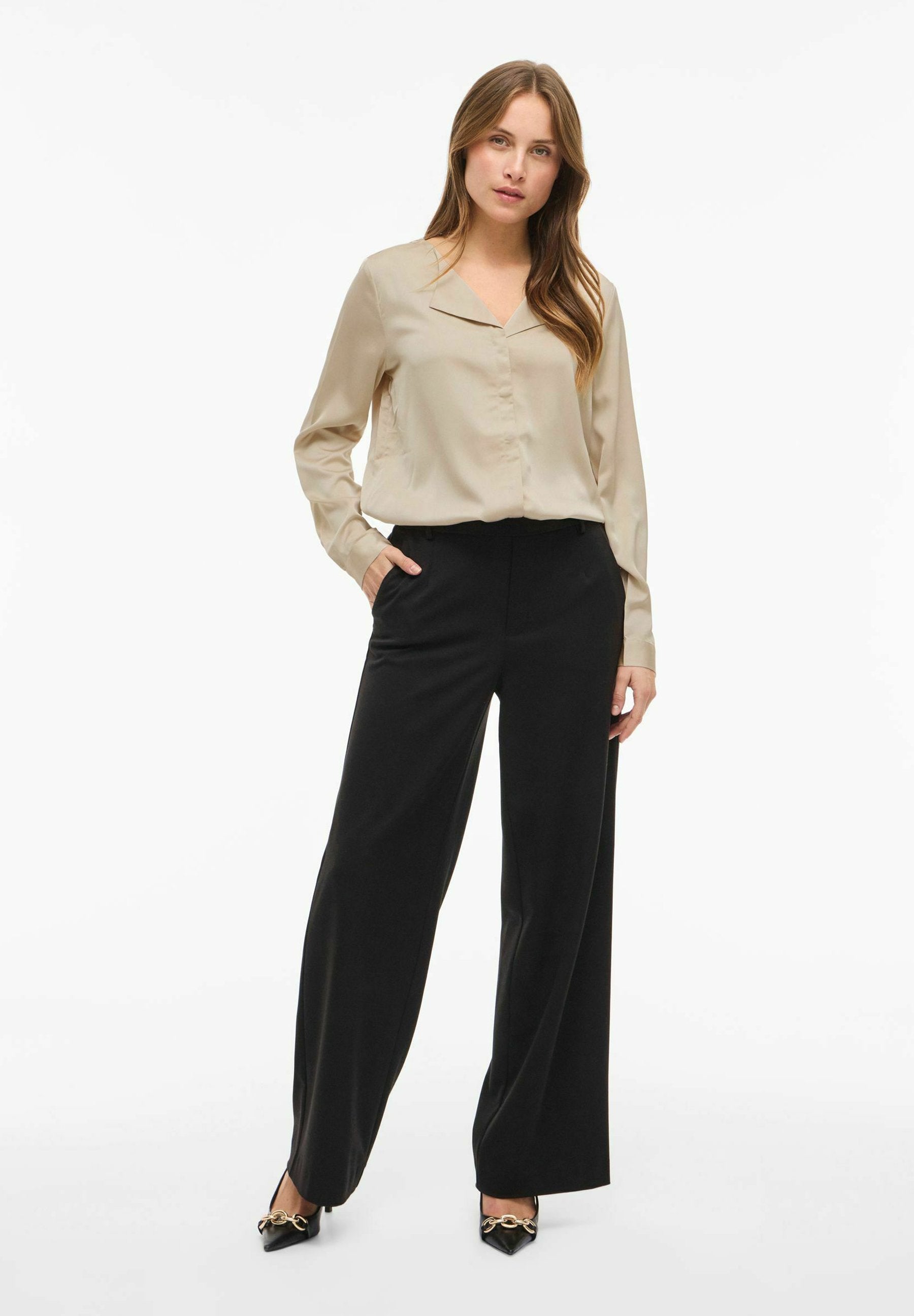 VILA VIELLETTE V-NECK L/S SATIN SHIRT - NOOS