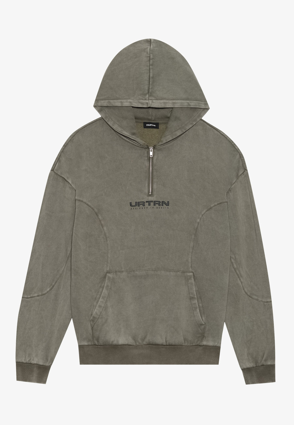 YOURTURN UNISEX RELAXED FIT CURVED HEM QUARTER-ZIP HOODIE