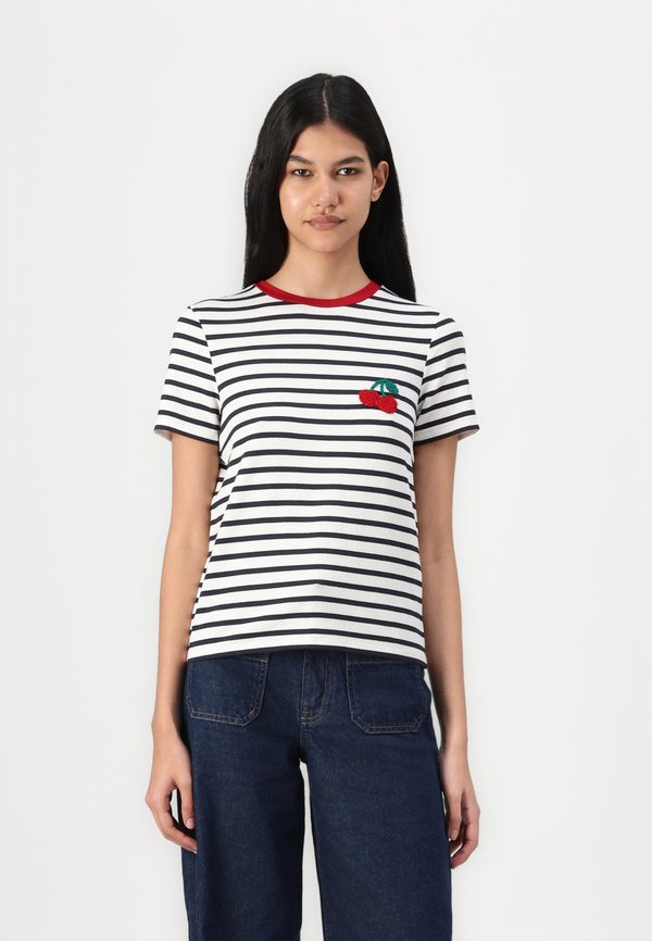 ONLY ONLHEART - Print T-shirt - cloud dancer/night sky/red cherry