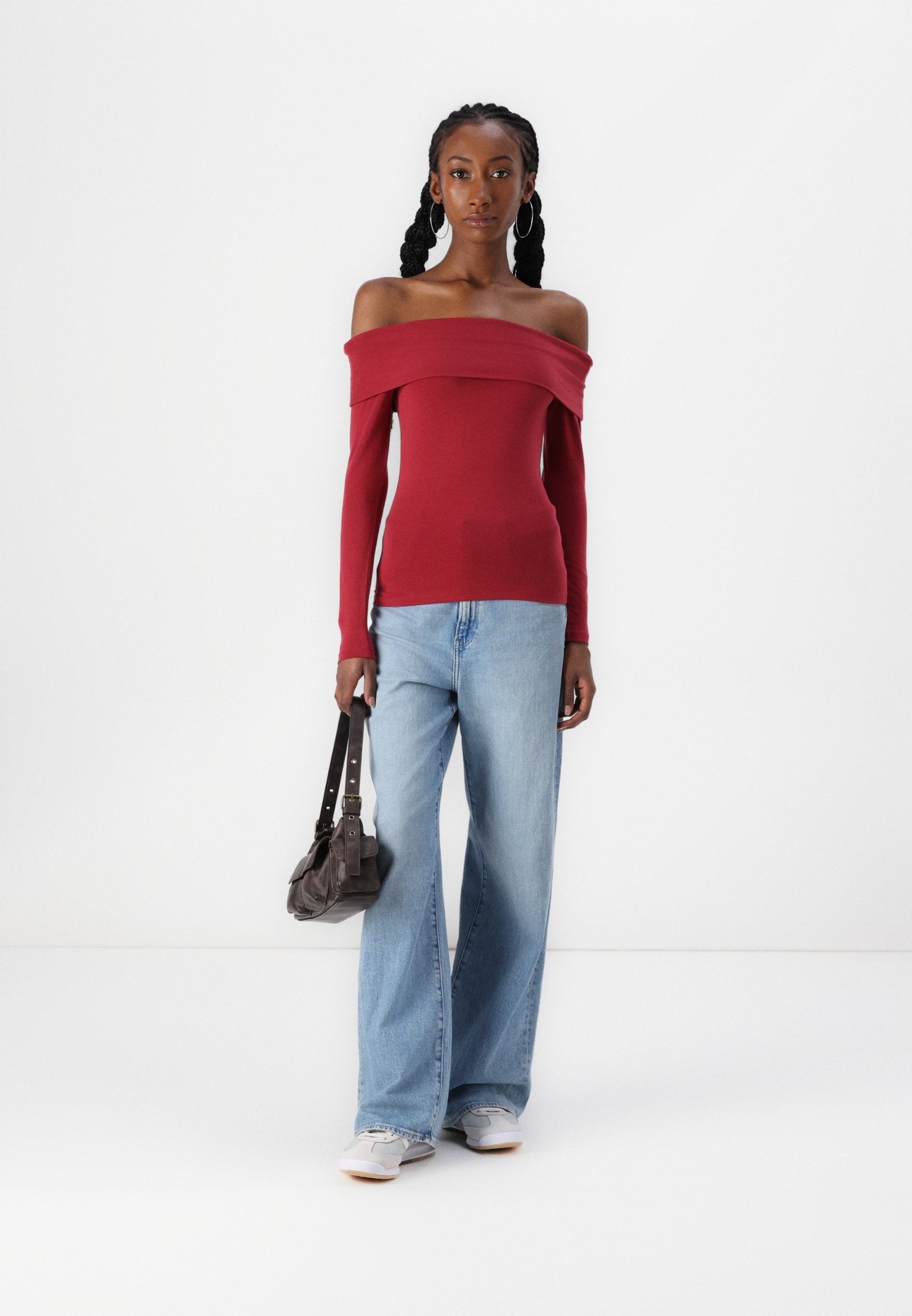 Abercrombie & Fitch Long-Sleeve Cotton-Blend Seamless Fabric Tuckable Off-The-Shoulder Top