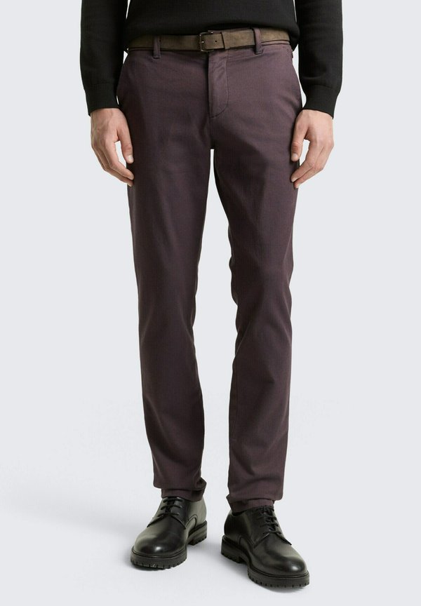 TOM TAILOR TRAVELER SLIM - Chinos - brown navy zig zag structure