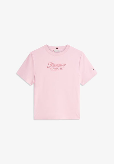 Tommy Hilfiger LOGO INTERLOCK KNIT T-SHIRT - Print T-shirt - bonita pink