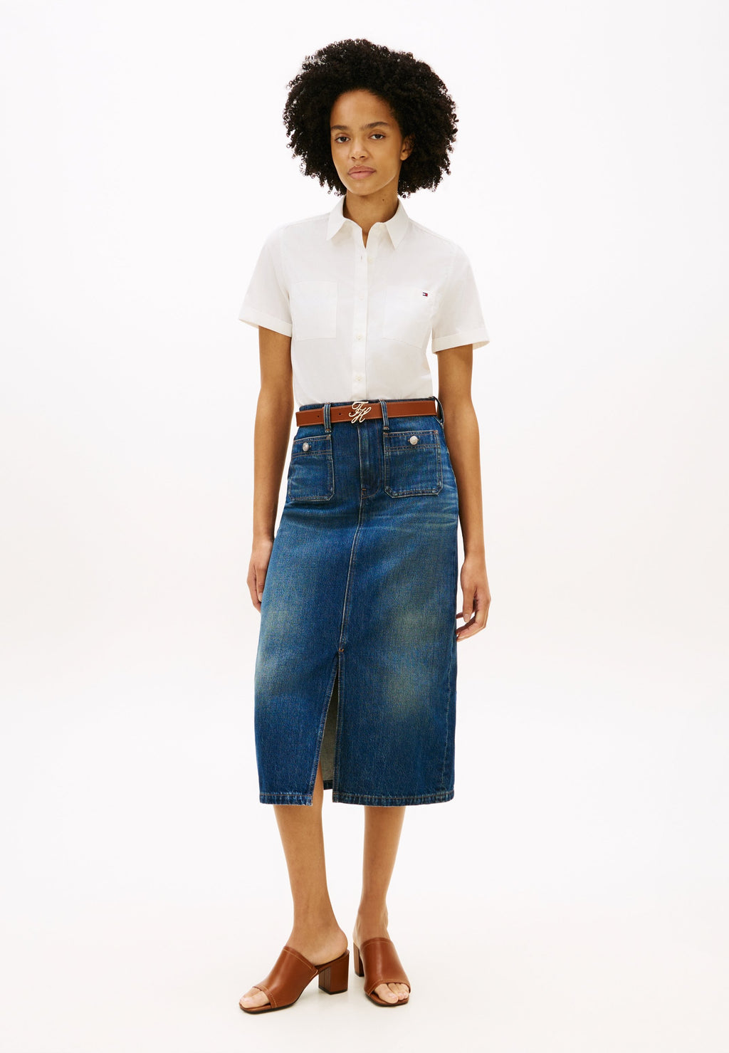 HIGH RISE STRAIGHT DENIM MIDI SKIRT Media 2