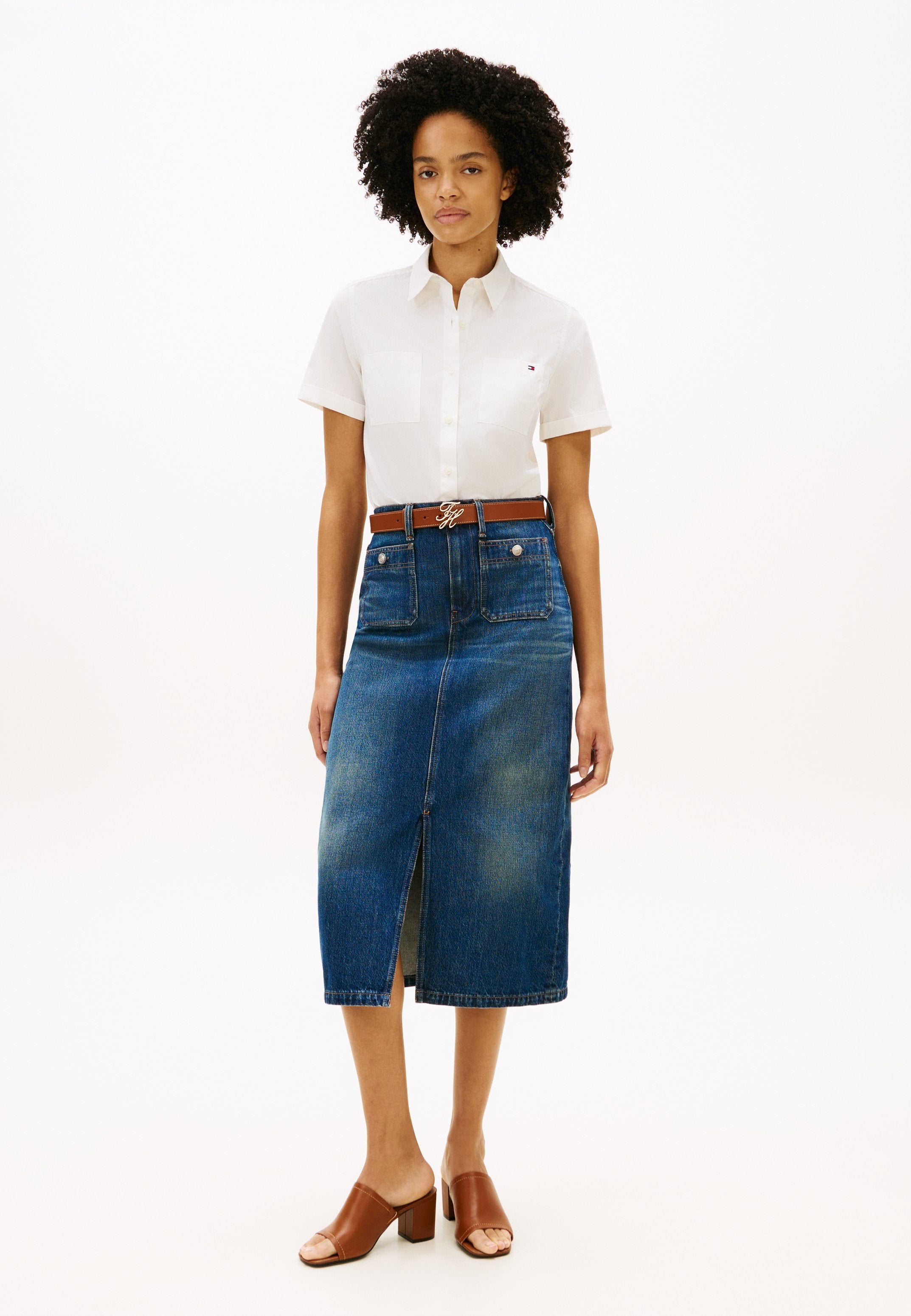 HIGH RISE STRAIGHT DENIM MIDI SKIRT Media 2