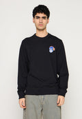 Schwarzer Sweatshirt aus Baumwolle mit einem bunten, auf der Brust bestickten Affendesign. Lange Ärmel und gerippter Saum.