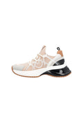 Leichter Sneaker mit einem Mischmaterialdesign in Beige, Weiß und Schwarz, gepolsterter Sohle und strukturiertem Gummiaußensohle.