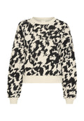 Schwarz-weißer, verkürzter Sweatshirt mit Leopardenmuster, strukturiertem Stoff, geripptem Halsabschluss und Bündchen.