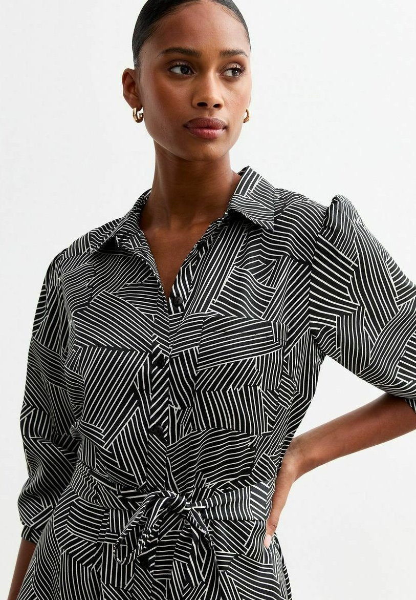 New Look GEOMETRIC PATTERNED BELTED MIDI
