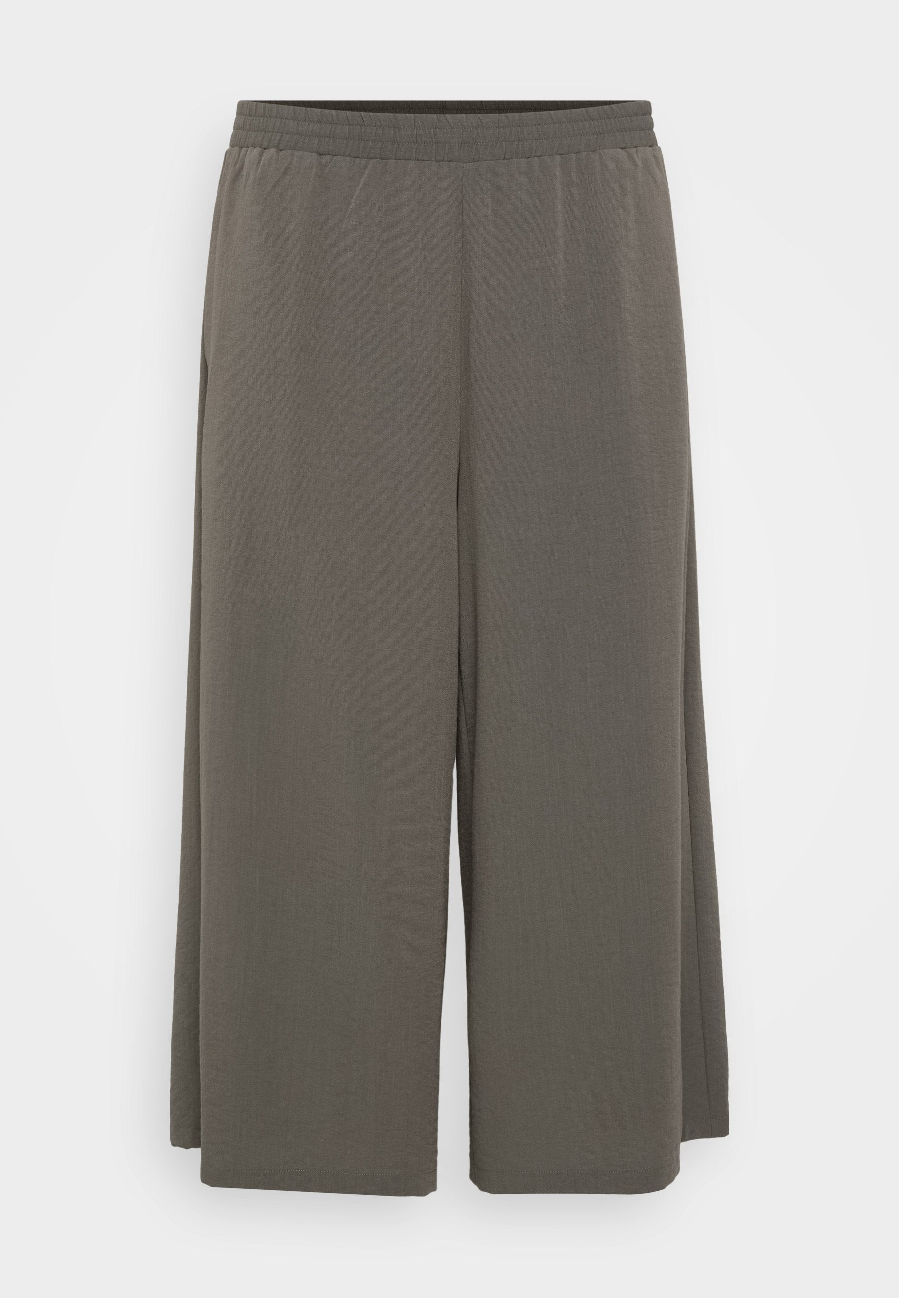 Graue weit geschnittene Hosen aus leichtem Stoff, mit einem elastischen Bund und einer glatten Textur. Geeignet für den Freizeitlook.