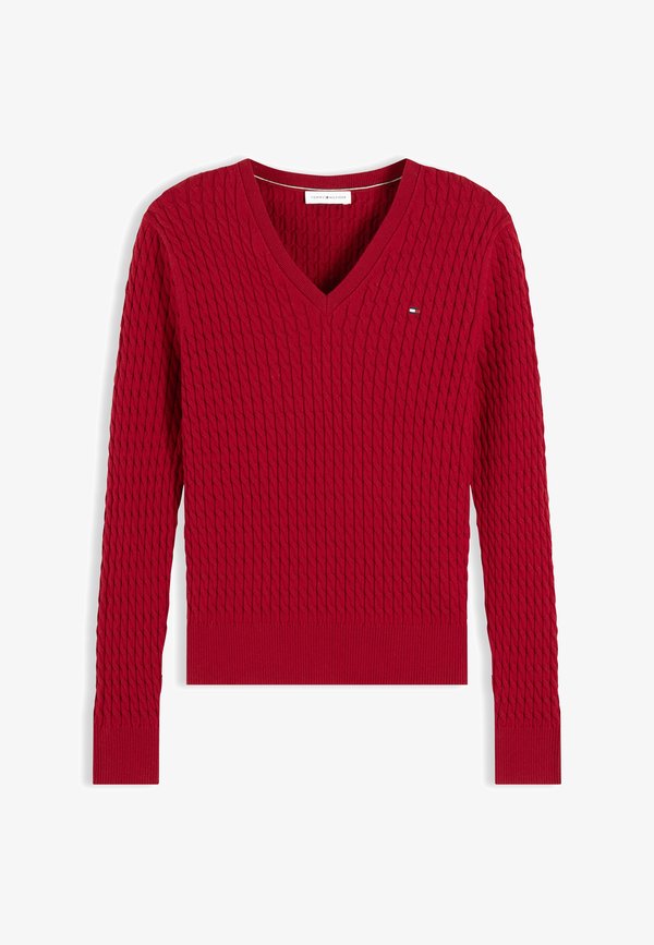 Tommy Hilfiger CABLE KNIT V NECK JUMPER - Jumper - raspberry juice