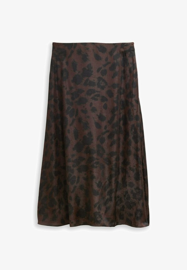 TOM TAILOR MIDI - A-line skirt - brown/black big leo print