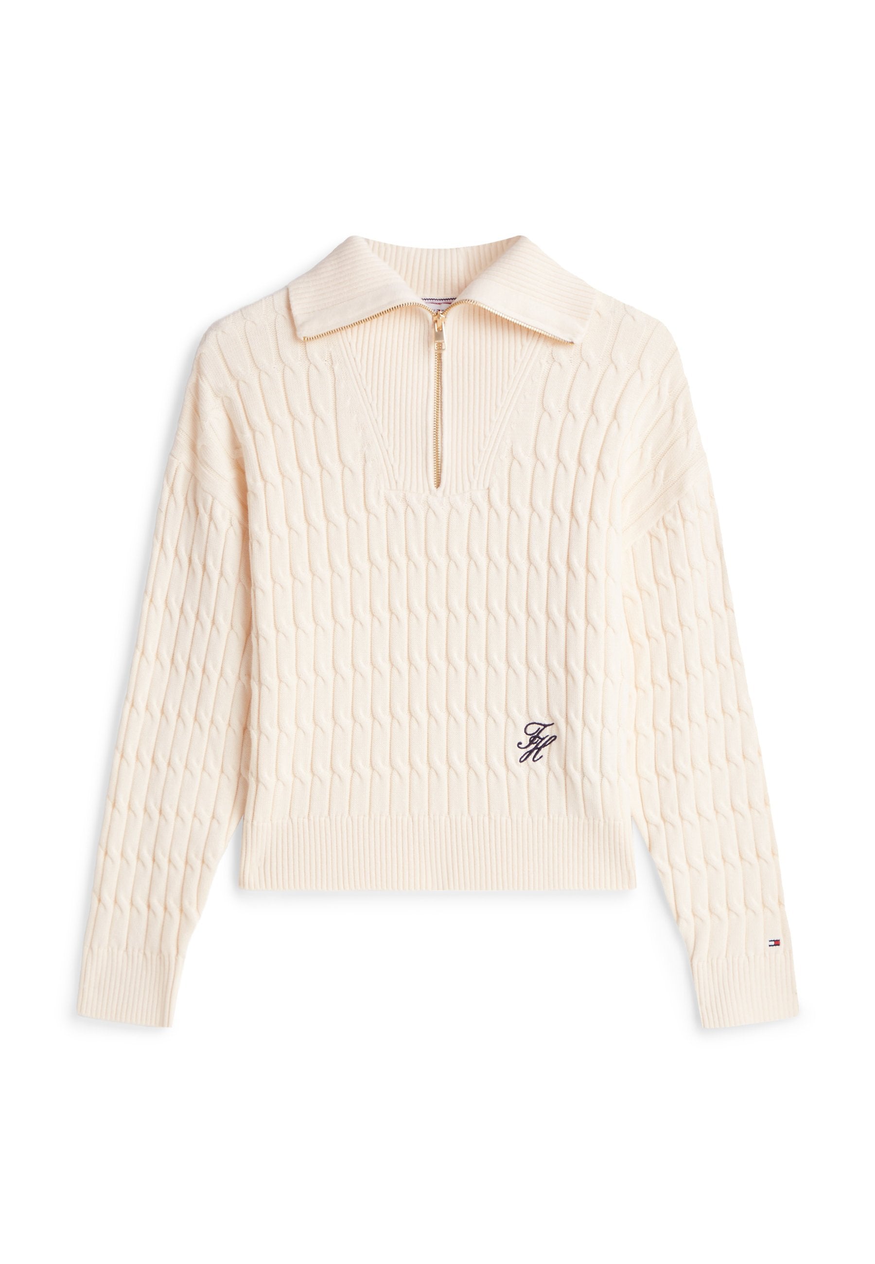 RELAXED CABLE KNIT HALF-ZIP JUMPER Media 1
