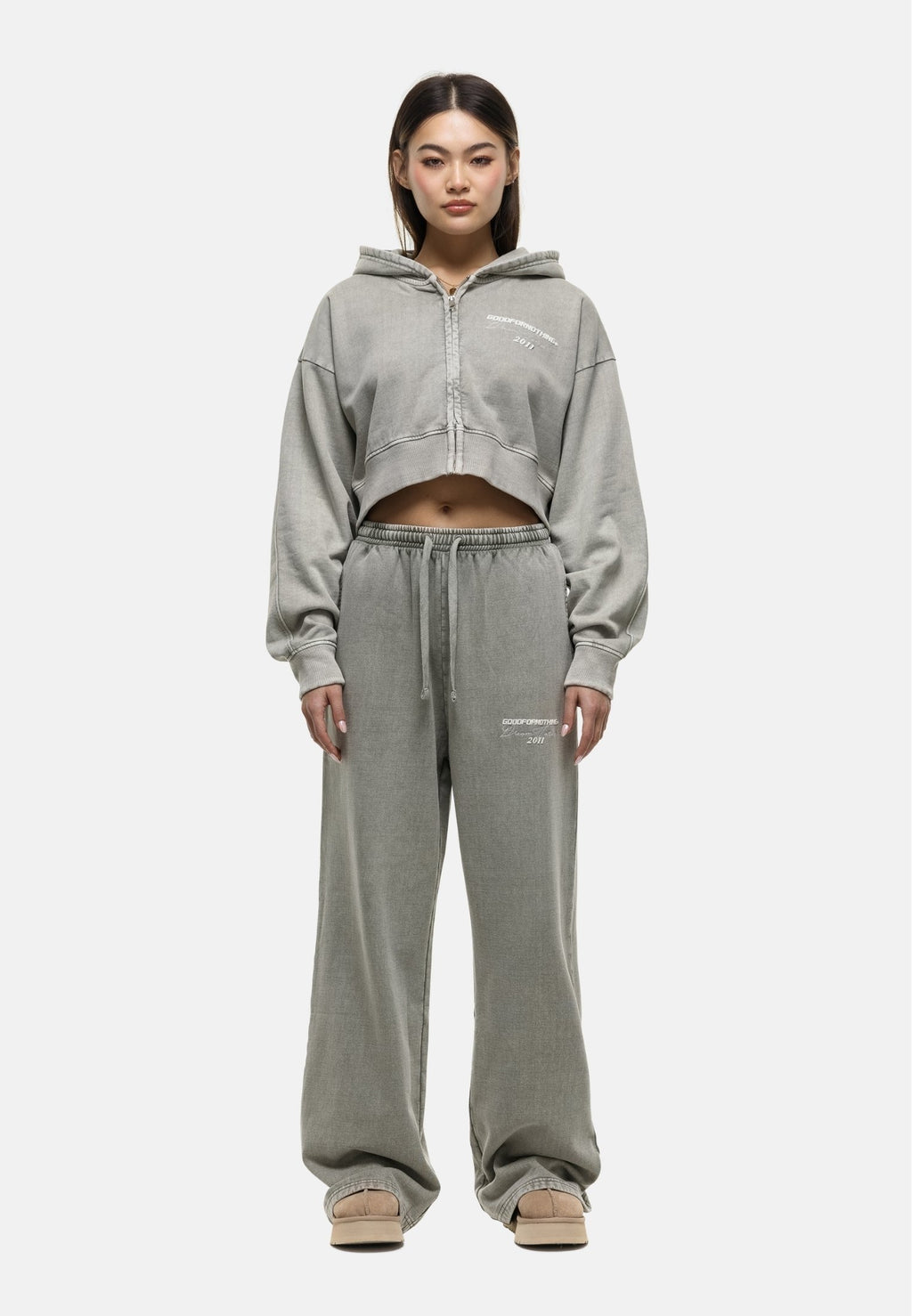 Good For Nothing FOREVER  FOREST FOG CROPPED HOODIE