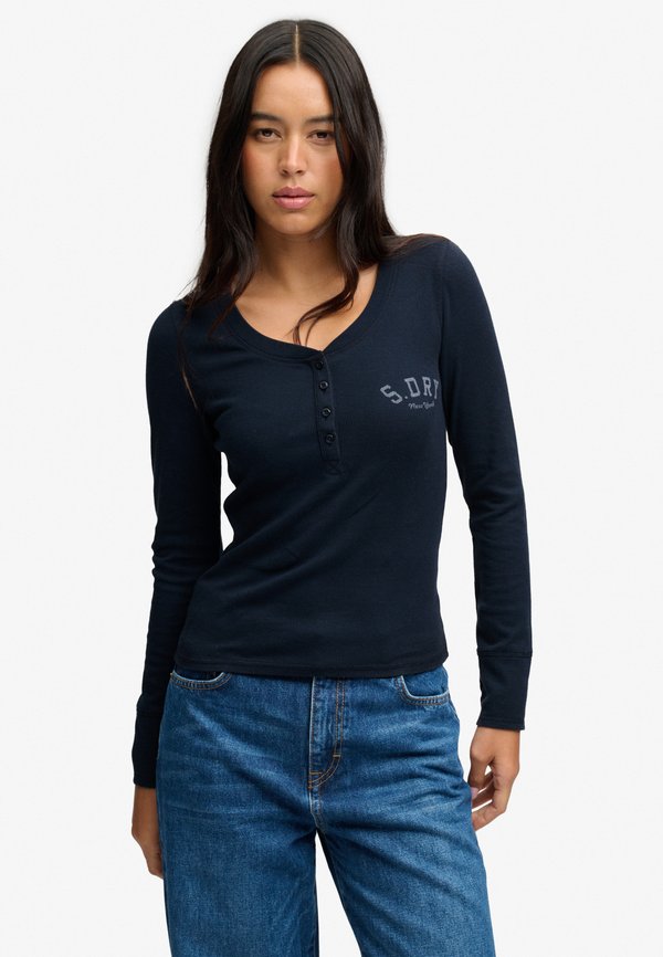 Superdry & Co SUPERDRY ATHLETIC BUTTON DOWN LONG SLEEVE TOP.. - Long sleeved top - eclipse navy