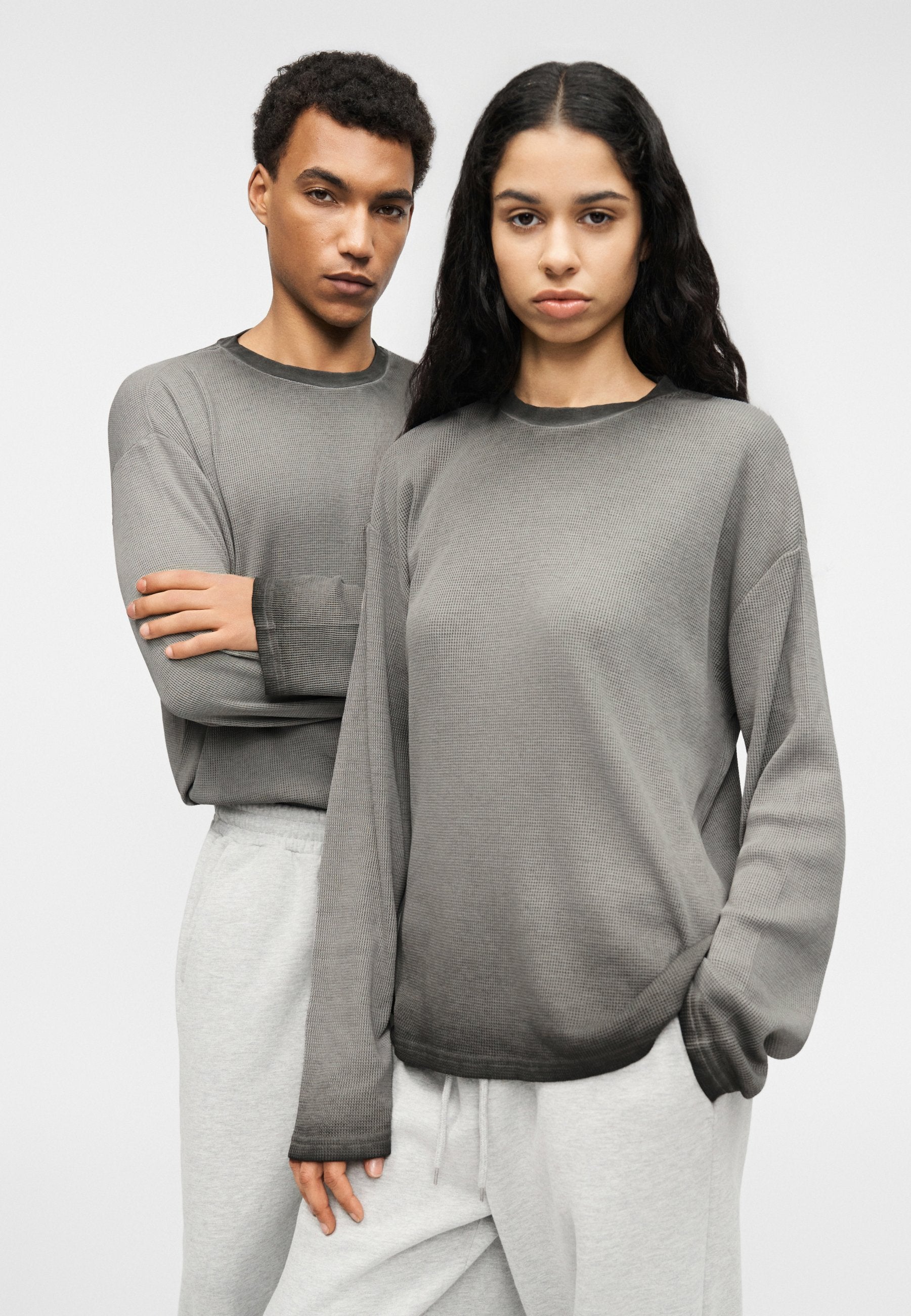YOURTURN WAFFLE BOXY WASHED LONG SLEEVED
