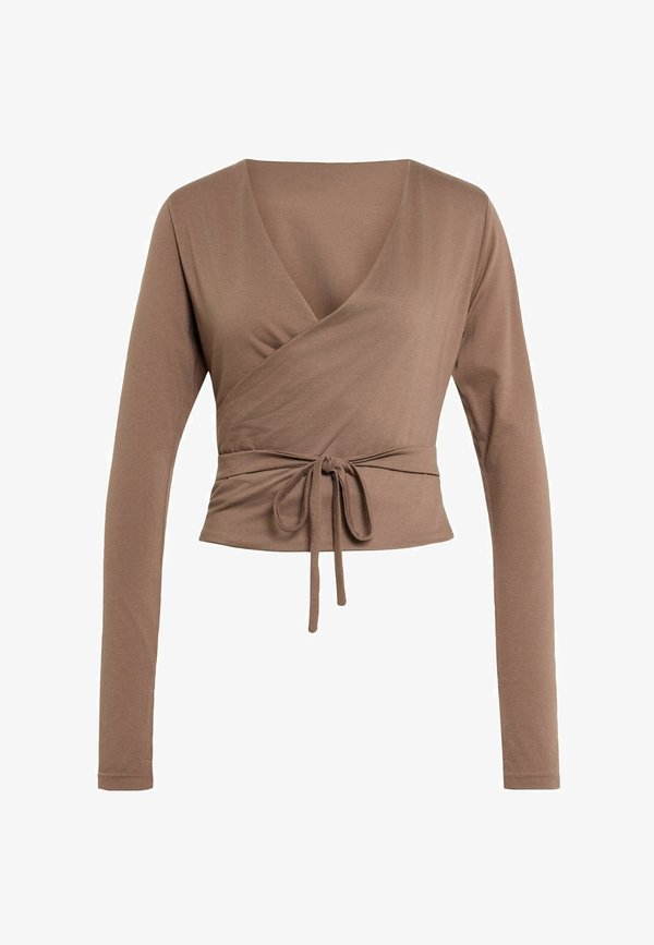 adidas Performance 3 STRIPES STUDIO SOFT BALLET WRAP TOP - Long sleeved top - earth strata   glow blue