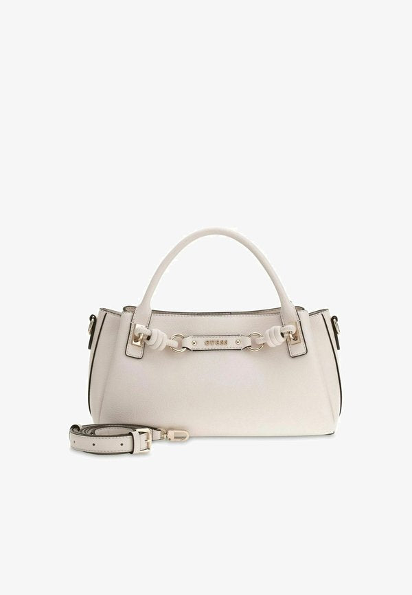 Guess CAMELIA 3 COMP SATCHEL - Handbag - cream white