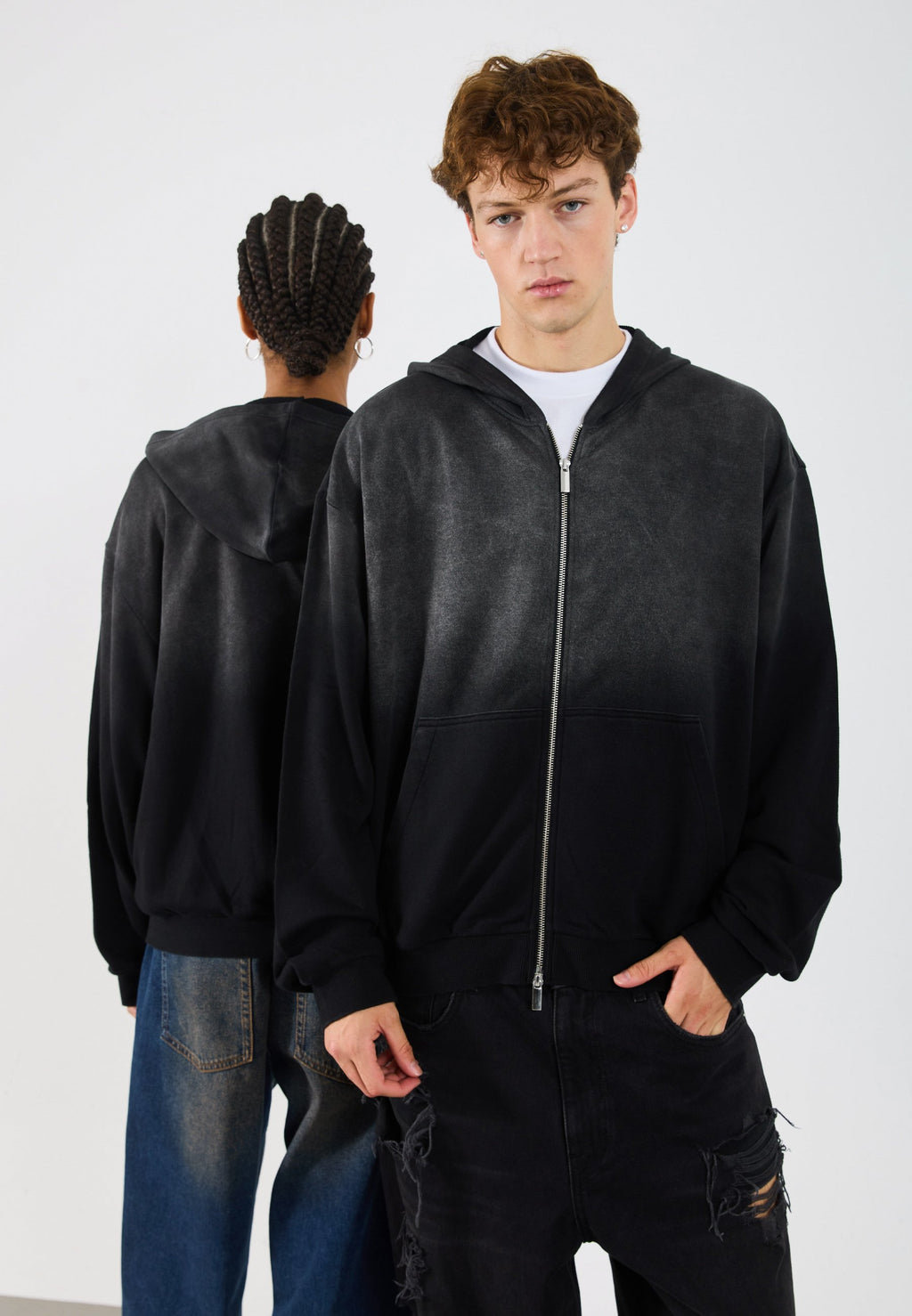 YOURTURN WASHED UP ZIP-UP HOODIE