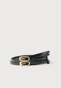 Calvin Klein ELONGATED DOUBLE BUCKLE BELT - Waist belt - black/antique light gold-coloured