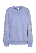 Lavendelfarbenes Sweatshirt mit Rundhalsausschnitt, floraler Stickerei entlang beider Ärmel sowie gerippten Bündchen an Ärmeln und Saum.