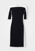 ROUND NECK ELBOW SLEEVE COLOR BLOCK SHEATH Media 1